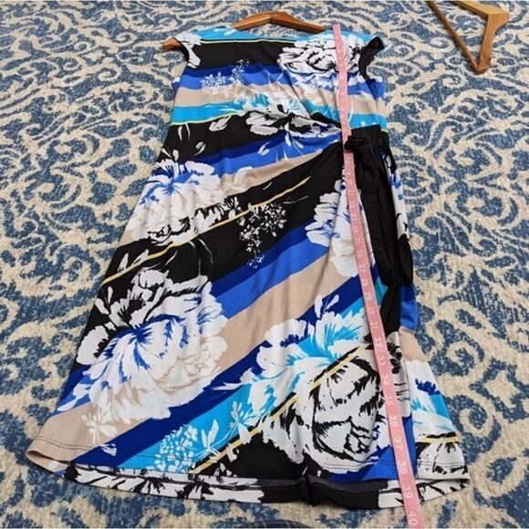 Roz & Ali sz 8 dress blue black tan white summer spring floral sleeveless - Picture 9 of 12